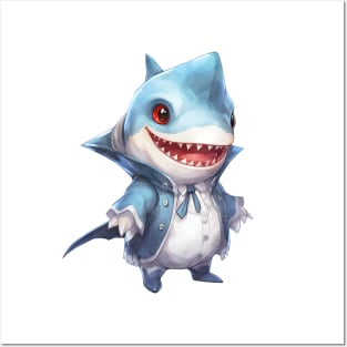 Cartoon Great White Shark in Dracula Costume Posters and Art